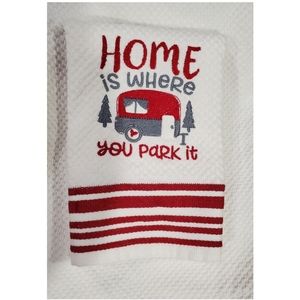 Red Home is Where You Park It Kitchen Towel